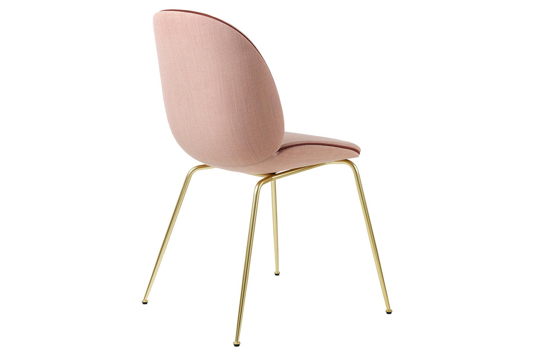 Beetle Dining Chair, Fully Upholstered, Conic Base, Brass Semi Matte For Sale 7