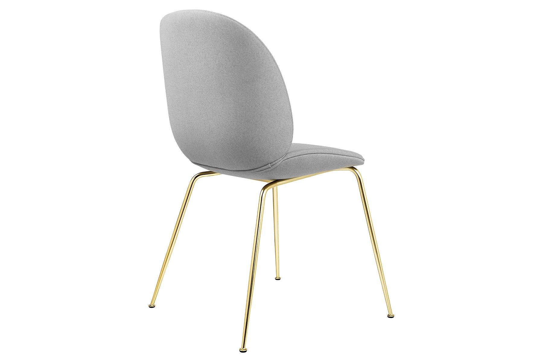 Danish Beetle Dining Chair, Fully Upholstered, Conic Base, Brass Semi Matte For Sale