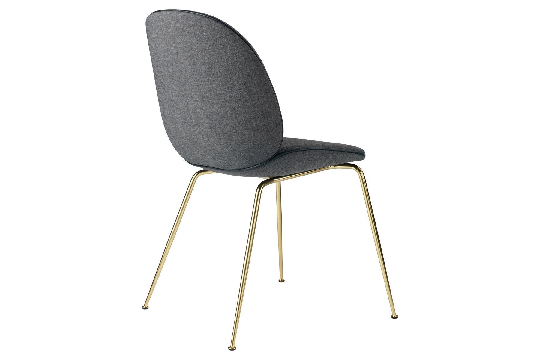 Beetle Dining Chair, Fully Upholstered, Conic Base, Brass Semi Matte In New Condition For Sale In Berkeley, CA