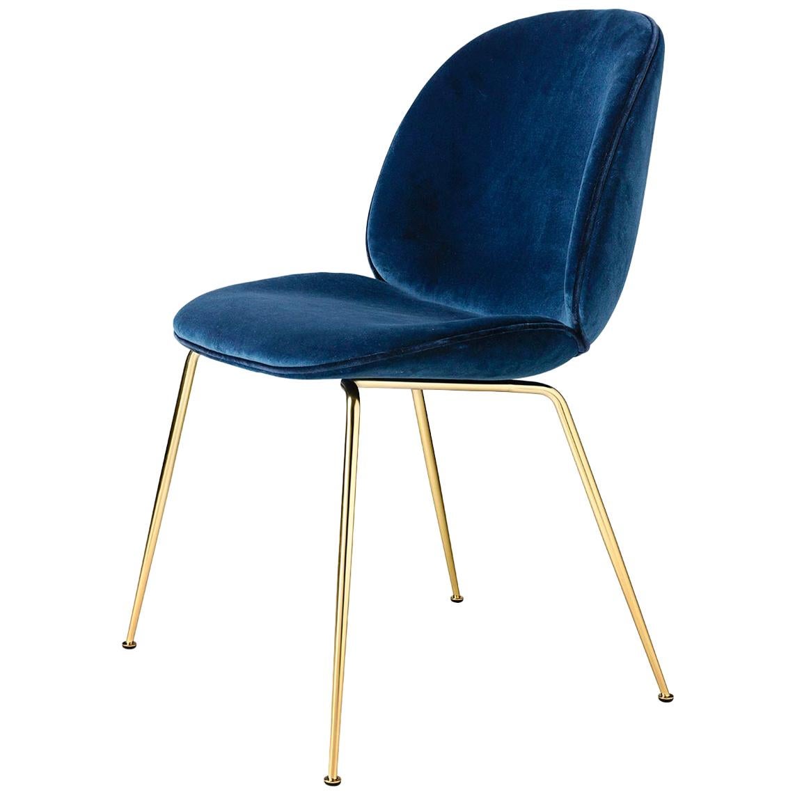 Beetle Dining Chair, Fully Upholstered, Conic Base, Brass Semi Matte