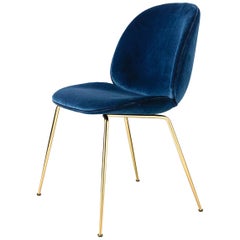 Beetle Dining Chair, Fully Upholstered, Conic Base, Brass Semi Matte