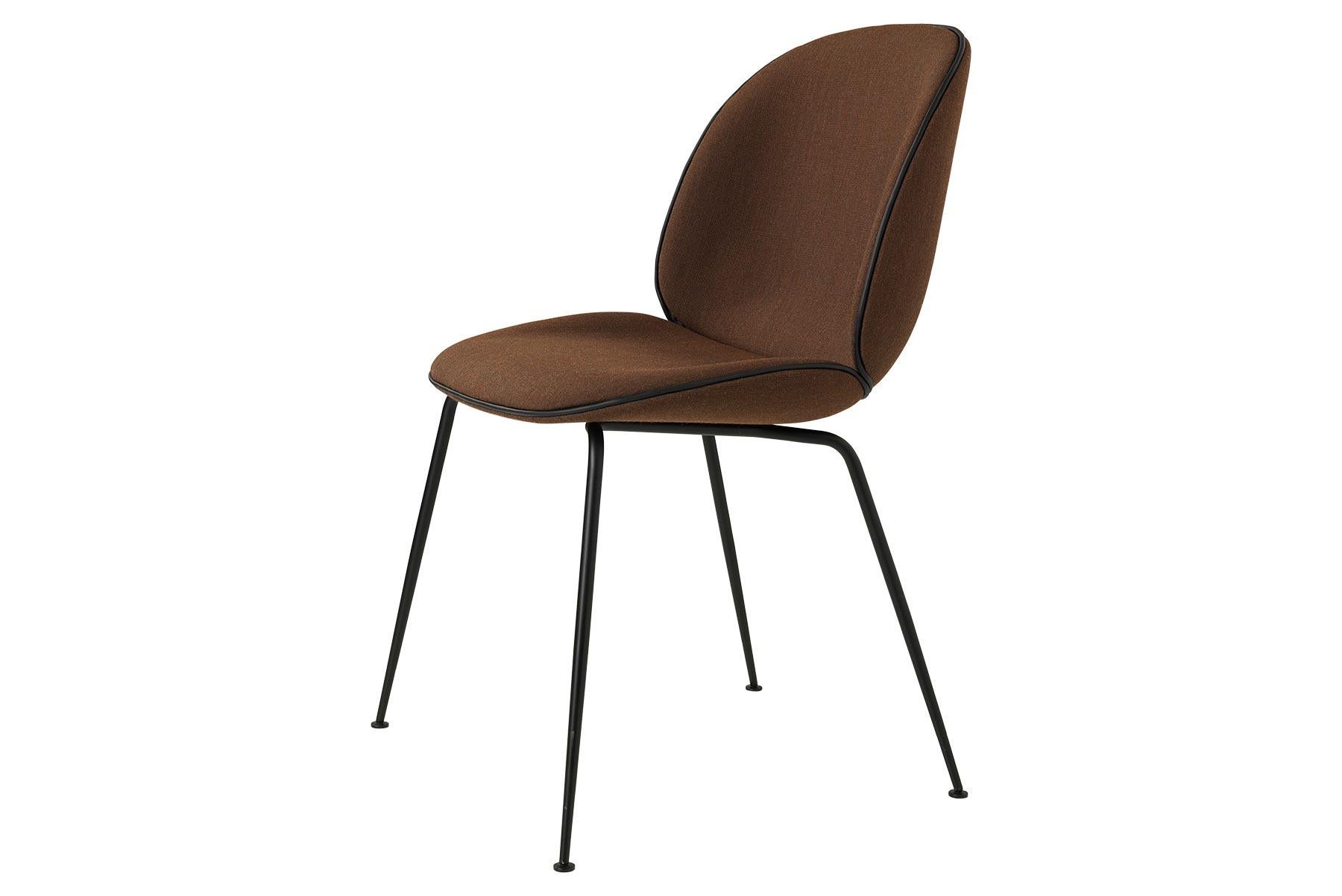 Mid-Century Modern Beetle Dining Chair, Fully Upholstered, Conic Base, Matte Black For Sale