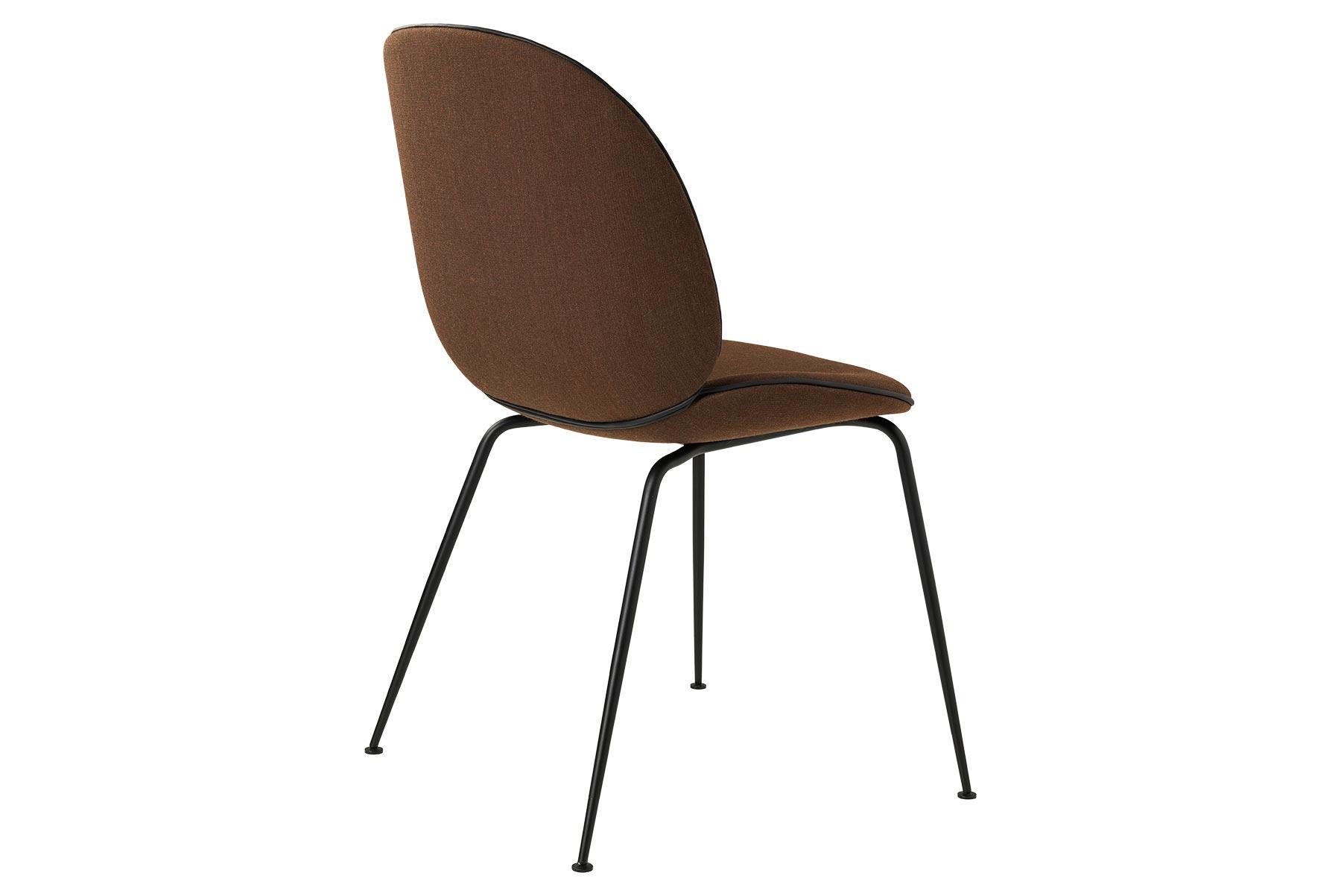 Danish Beetle Dining Chair, Fully Upholstered, Conic Base, Matte Black For Sale