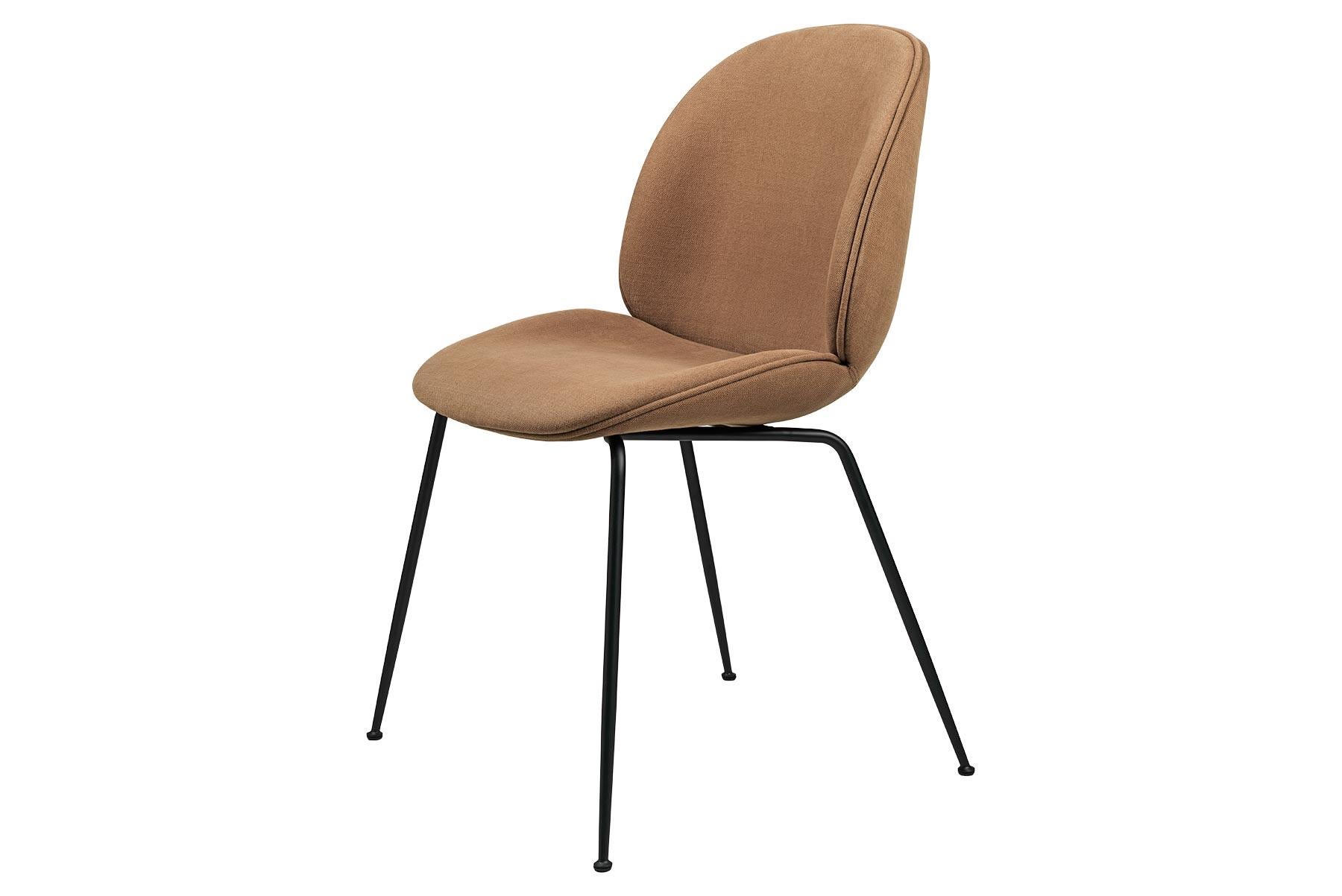Contemporary Beetle Dining Chair, Fully Upholstered, Conic Base, Matte Black For Sale