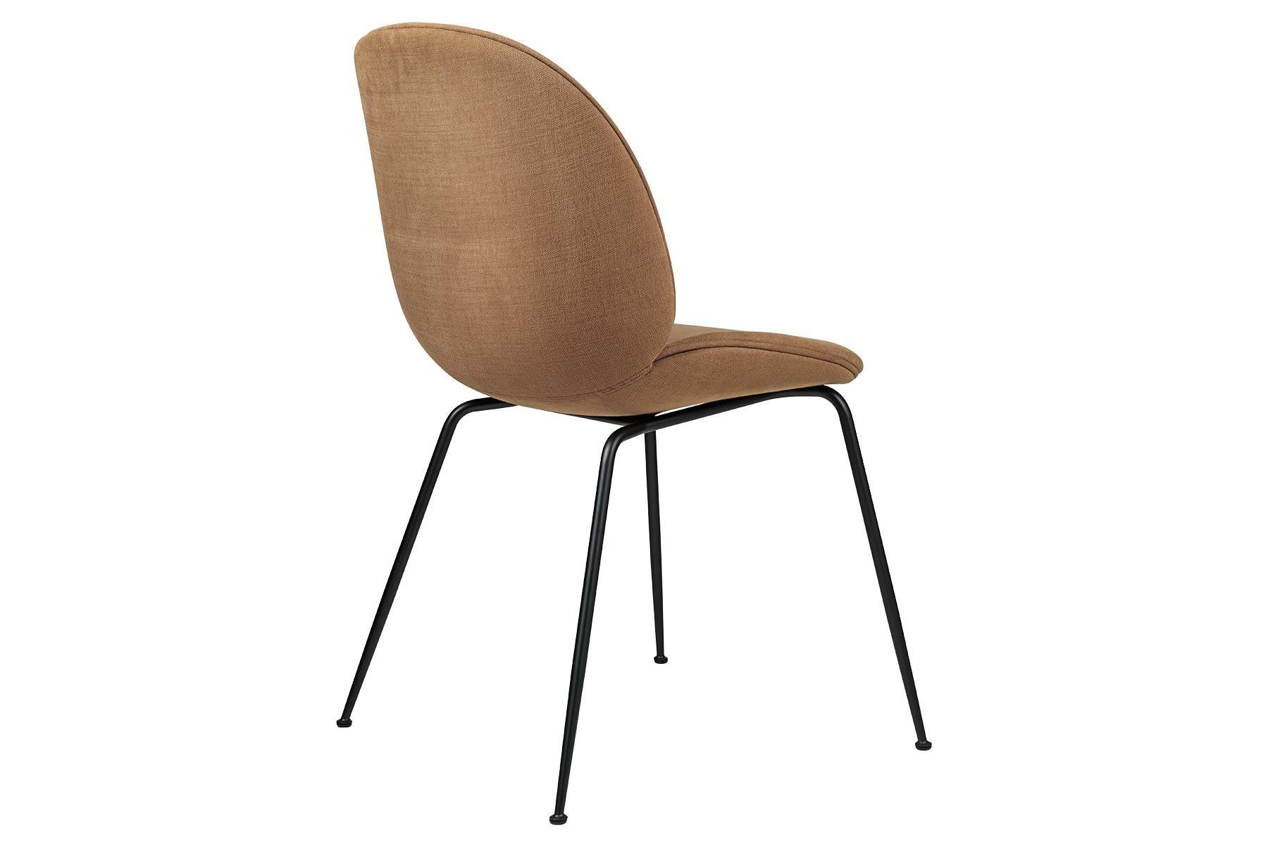 Steel Beetle Dining Chair, Fully Upholstered, Conic Base, Matte Black For Sale