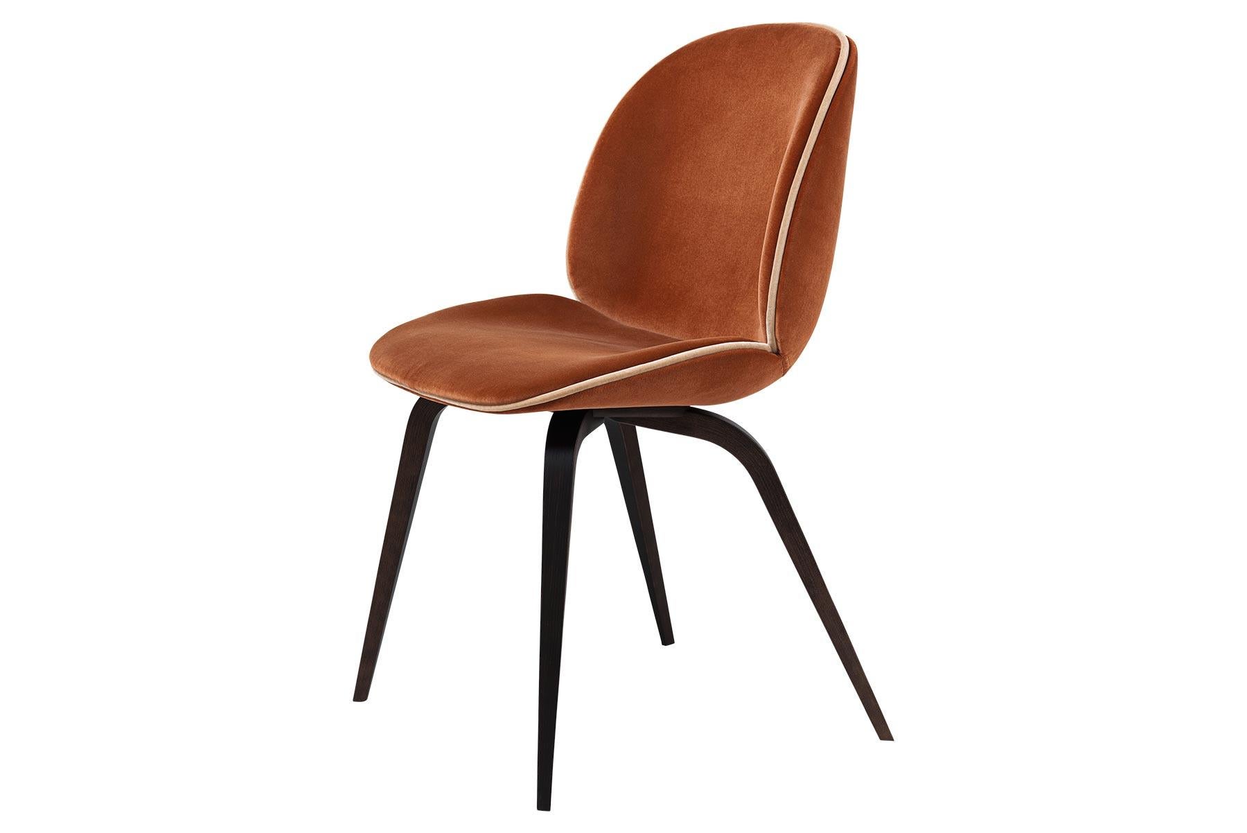 Contemporary Beetle Dining Chair, Fully Upholstered, Smoked Oak For Sale