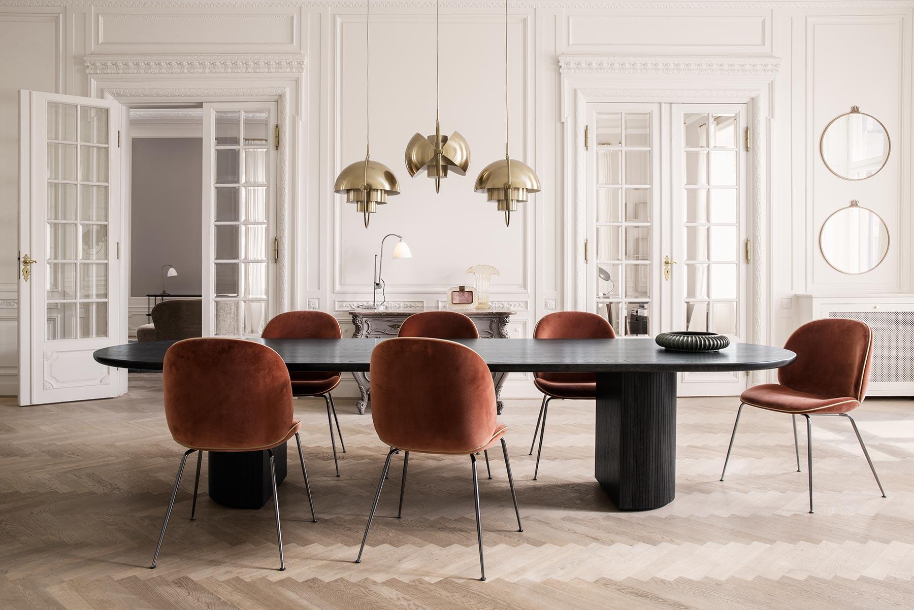 Sedia da pranzo Beetle, completamente imbottita, base impilabile, cromo in vendita 11