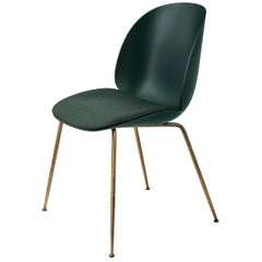Beetle Dining Chair, Seat Upholstered, Conic Base, Antique Brass