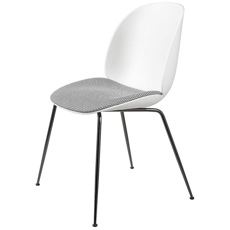 Beetle Dining Chair, Seat Upholstered, Conic Base, Black Chrome For Sale