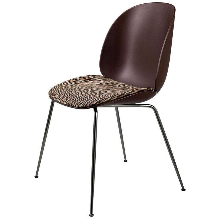 Beetle Dining Chair, Seat Upholstered, Conic Base, Chrome For Sale