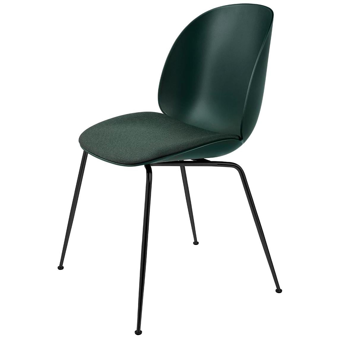 Chaise de salle à manger coccinelle, assise tapissée, base conique, noir mat