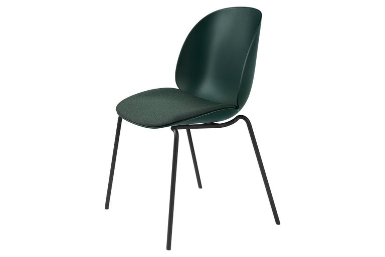 Danish Beetle Dining Chair, Seat Upholstered, Stackable Base, Chrome For Sale