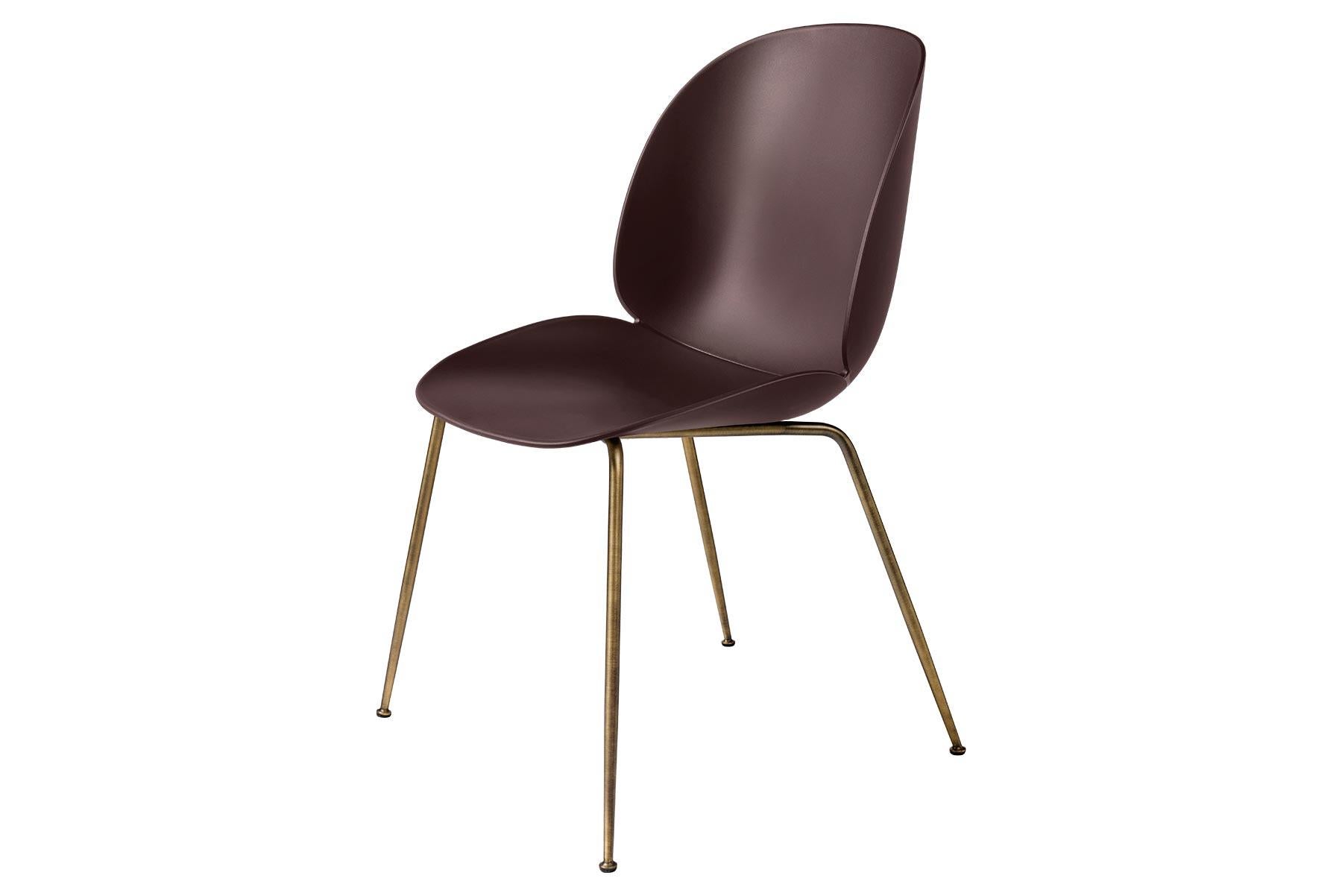 Mid-Century Modern Beetle Dining Chair, Un-Upholstered, Conic Base, Antique Brass For Sale