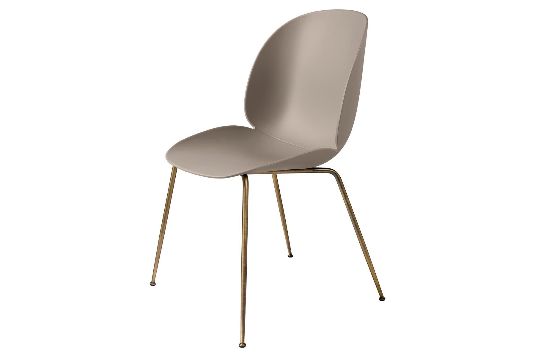 Danish Beetle Dining Chair, Un-Upholstered, Conic Base, Antique Brass For Sale