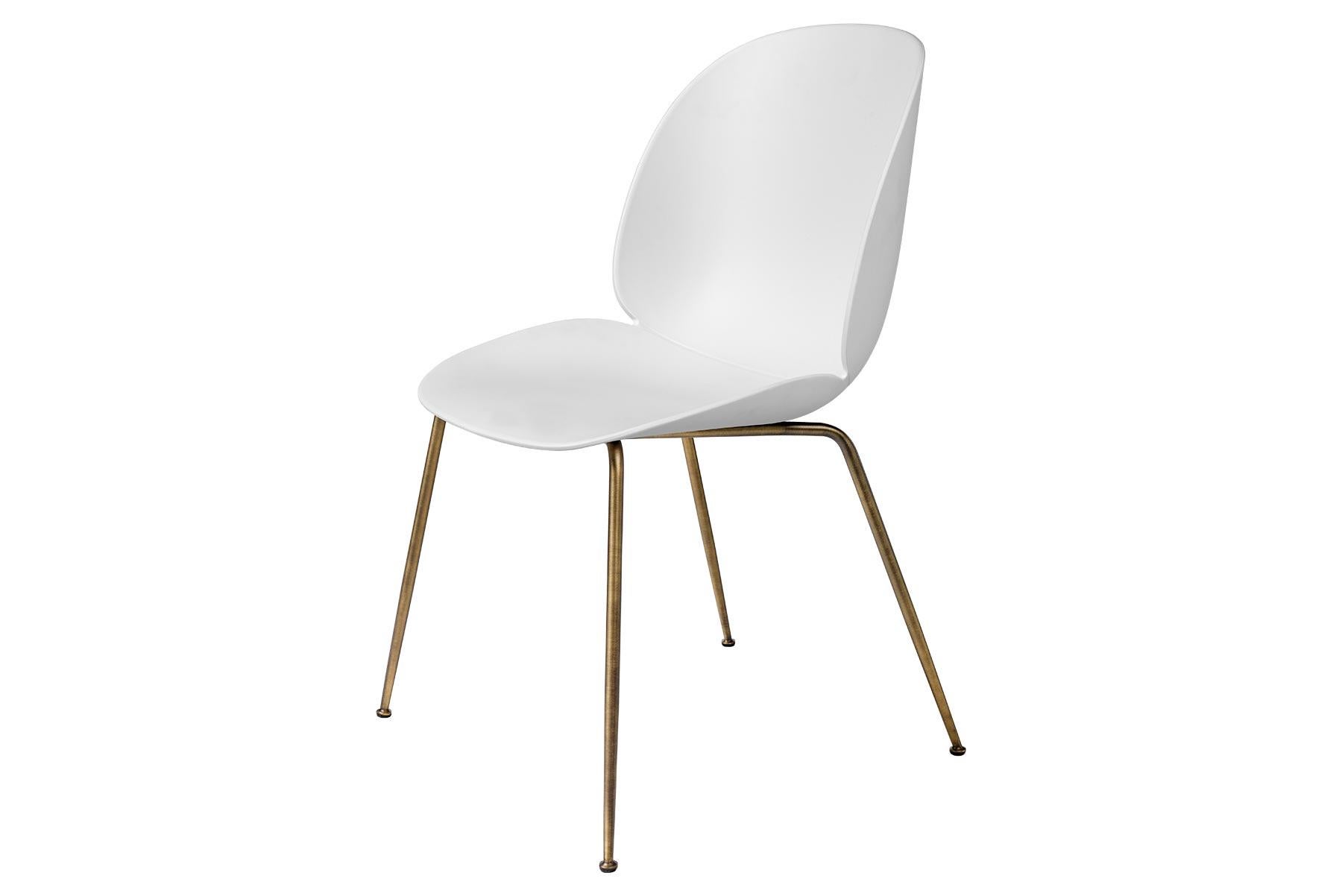 Brushed Beetle Dining Chair, Un-Upholstered, Conic Base, Antique Brass For Sale