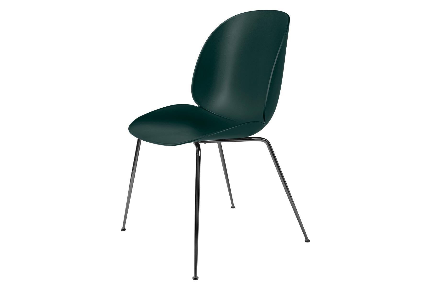 Esszimmerstuhl mit Käfer, nicht gepolstert, konischer Sockel, schwarzes Chrom (Moderne der Mitte des Jahrhunderts) im Angebot
