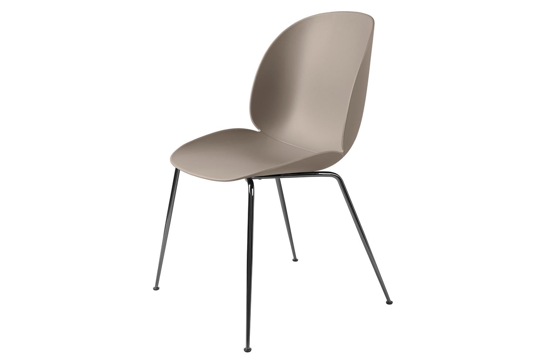Esszimmerstuhl mit Käfer, nicht gepolstert, konischer Sockel, schwarzes Chrom (Eloxiert) im Angebot