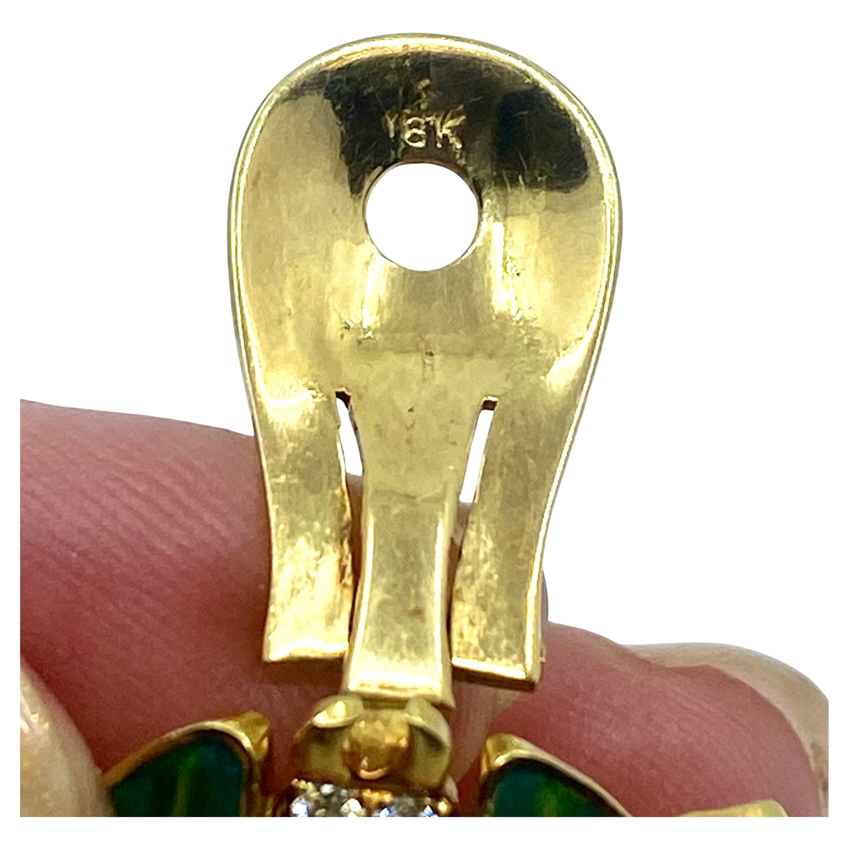 Beetle Earrings Vintage 18k Gold Diamond Enamel For Sale 5