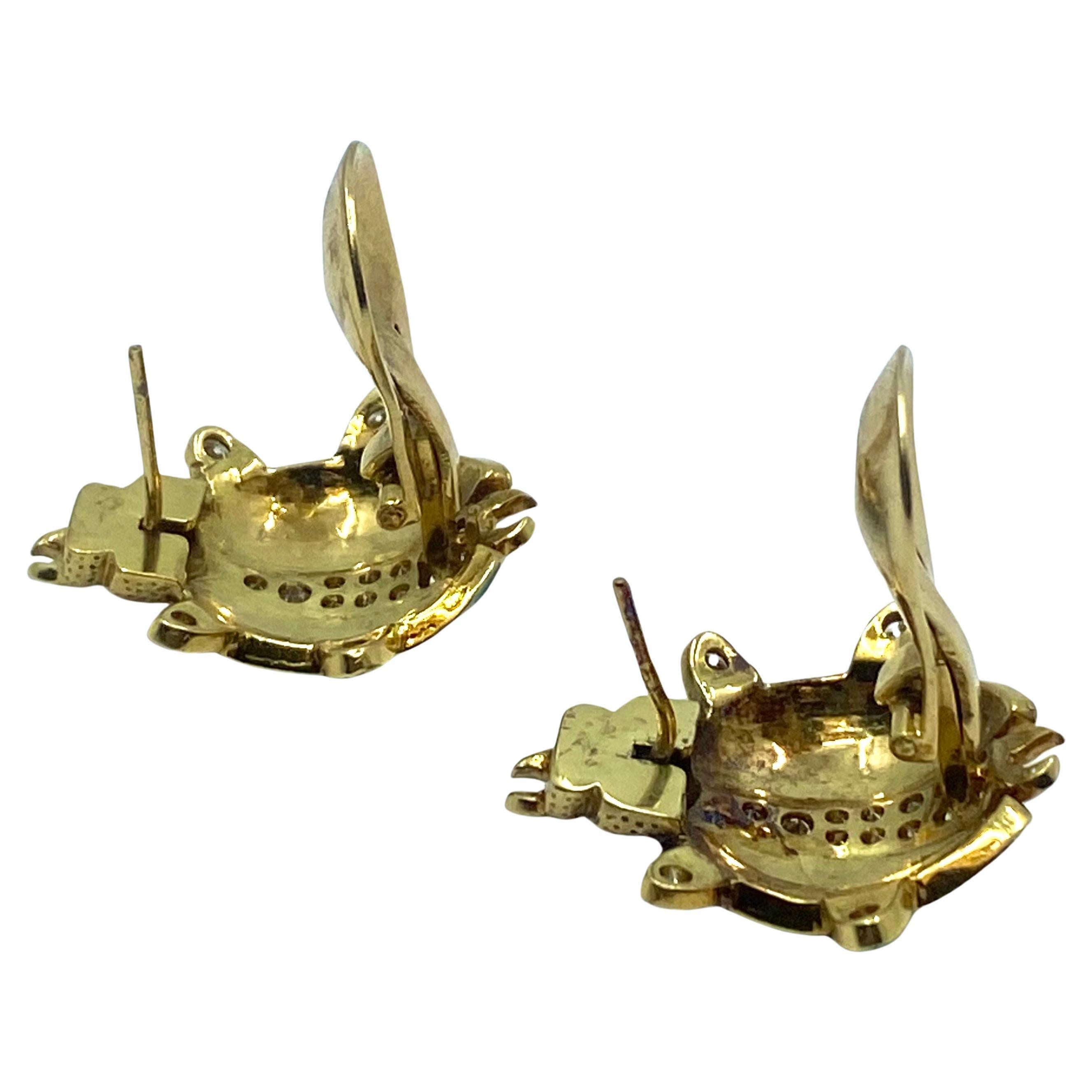 Beetle Earrings Vintage 18k Gold Diamond Enamel 4