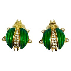 Perlen-Ohrringe Vintage 18k Gold Diamant-Emaille-Ohrringe