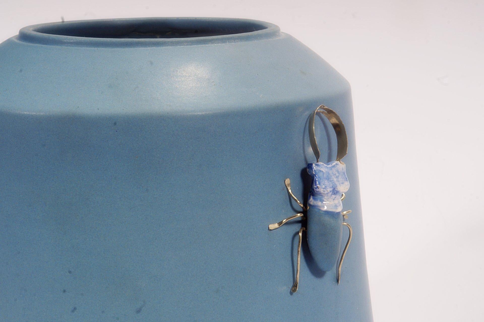 Other Beetle Jar by Estudio Guerrero, Glazed Ceramic and White Metal