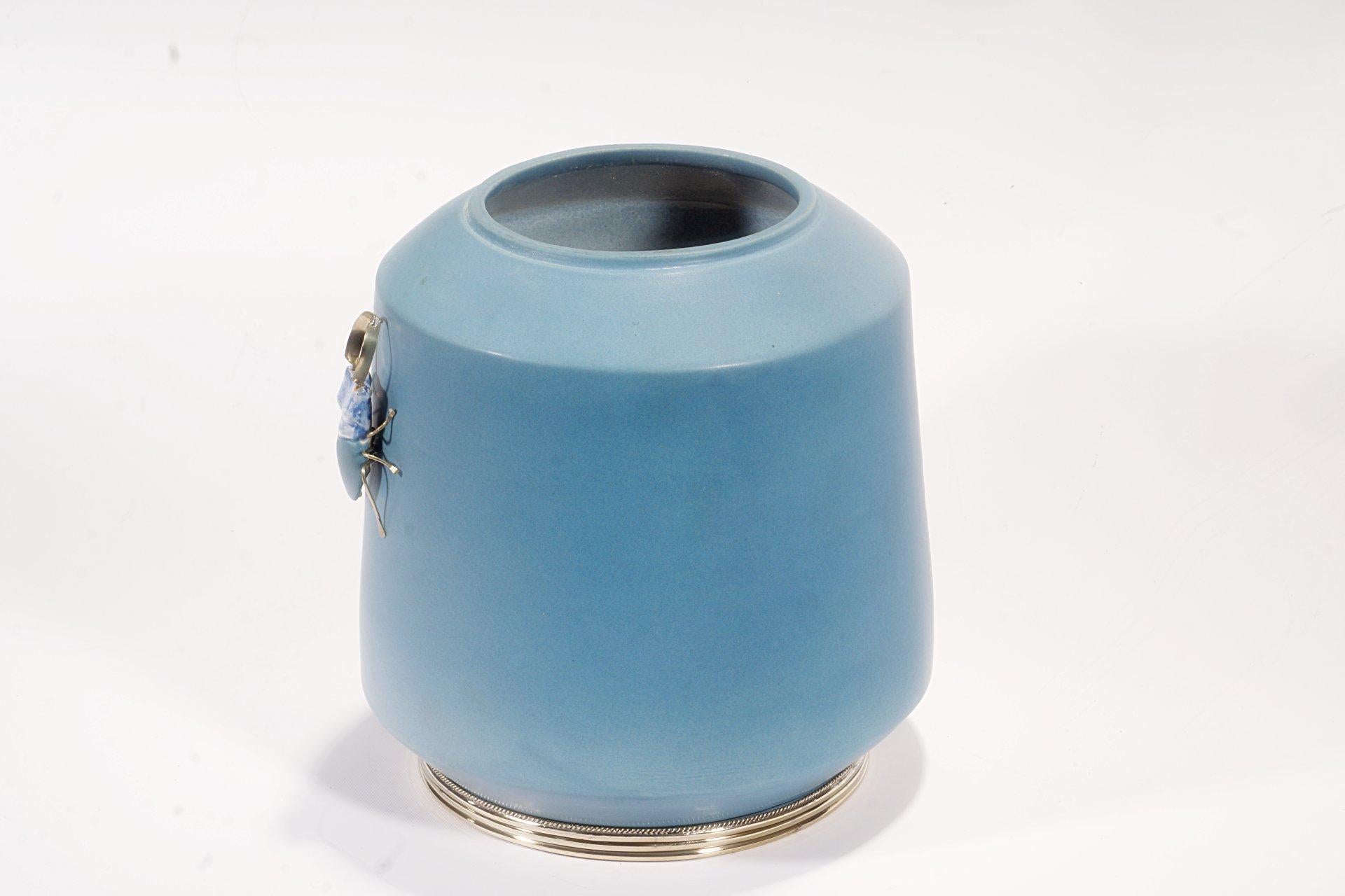 Beetle Jar by Estudio Guerrero, Glazed Ceramic and White Metal In New Condition In Guadalajara, Jalisco