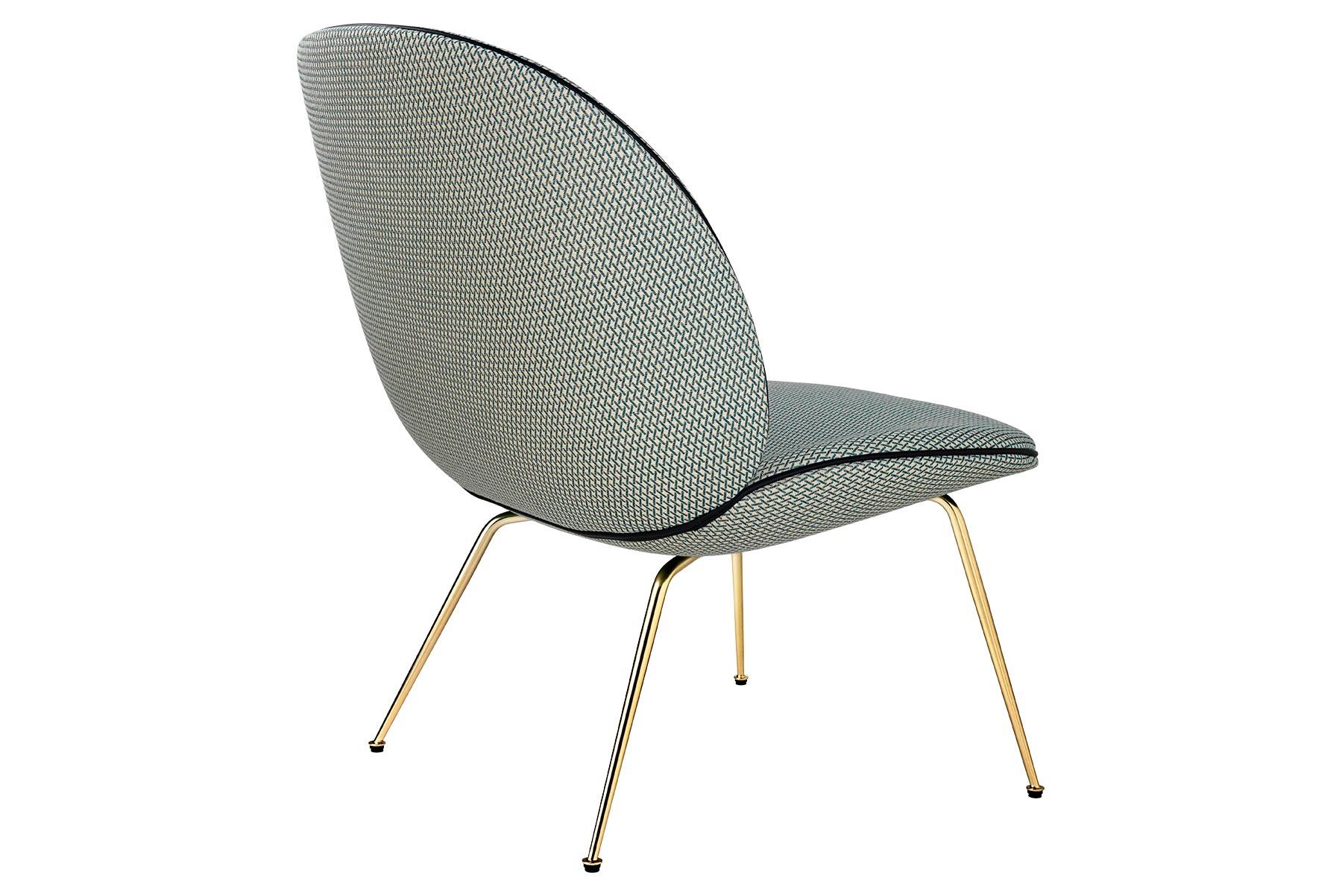 Beetle Lounge Chair, Fully Upholstered, Conic Base, Antique Brass For Sale 3