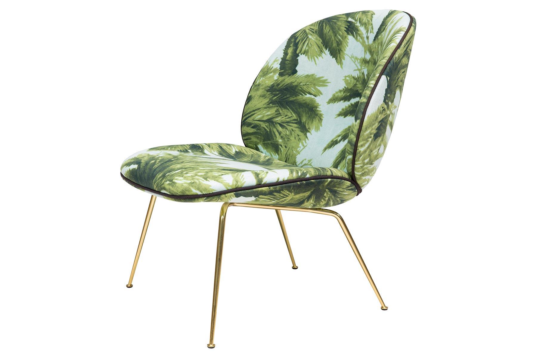 Beetle Lounge Chair, Fully Upholstered, Conic Base, Antique Brass For Sale 6