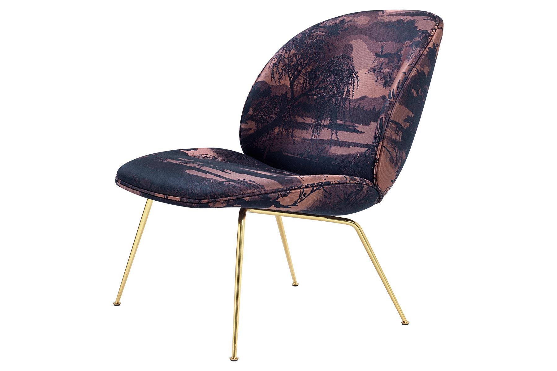 Beetle Lounge Chair, Fully Upholstered, Conic Base, Antique Brass For Sale 7