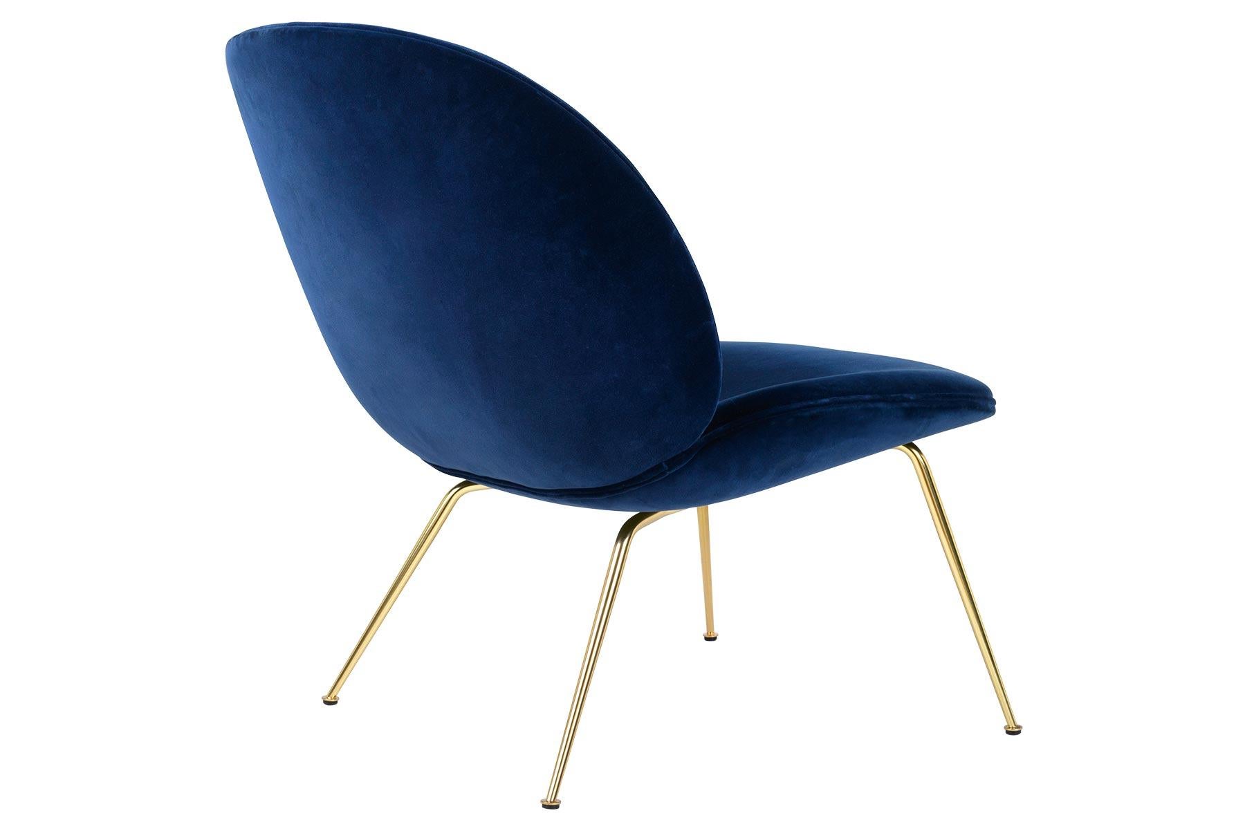 Beetle Lounge Chair, Fully Upholstered, Conic Base, Antique Brass In Excellent Condition For Sale In Berkeley, CA