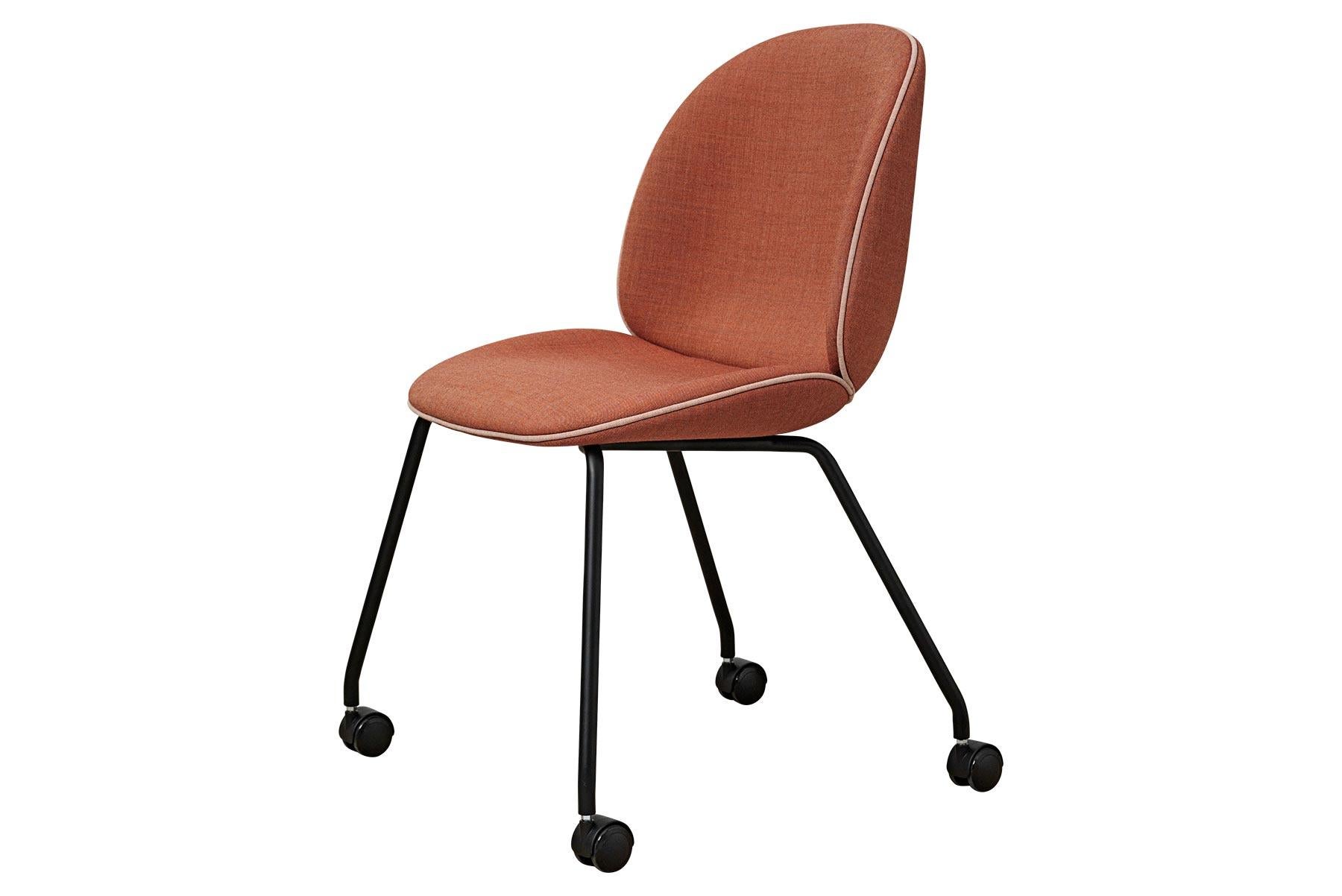 Danish Beetle Meeting Chair, Fully Upholstered, 4 Legs with Castors For Sale