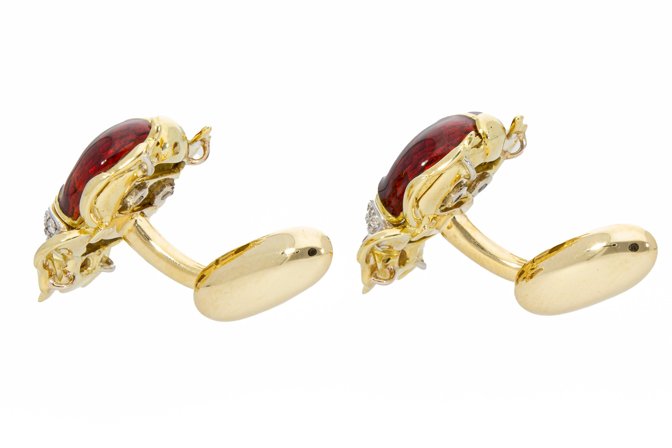 Beetle-Shaped Cufflinks Rubies 0.50ct Diamonds 0.26ct Handcrafted Italy 18 Karat For Sale 4