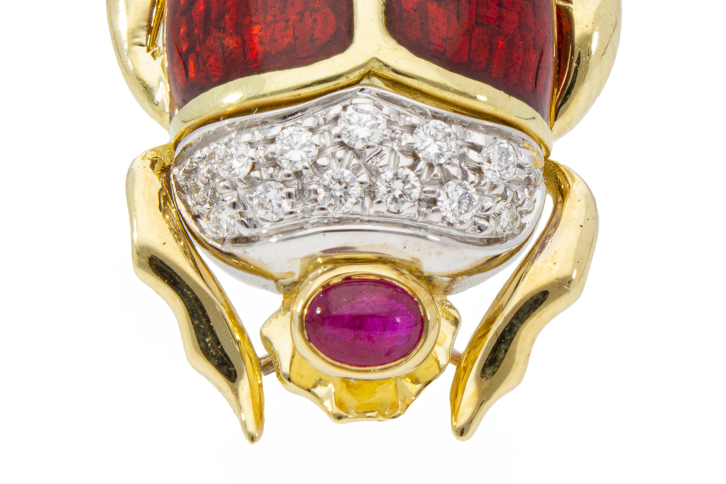 Beetle-Shaped Cufflinks Rubies 0.50ct Diamonds 0.26ct Handcrafted Italy 18 Karat For Sale 5