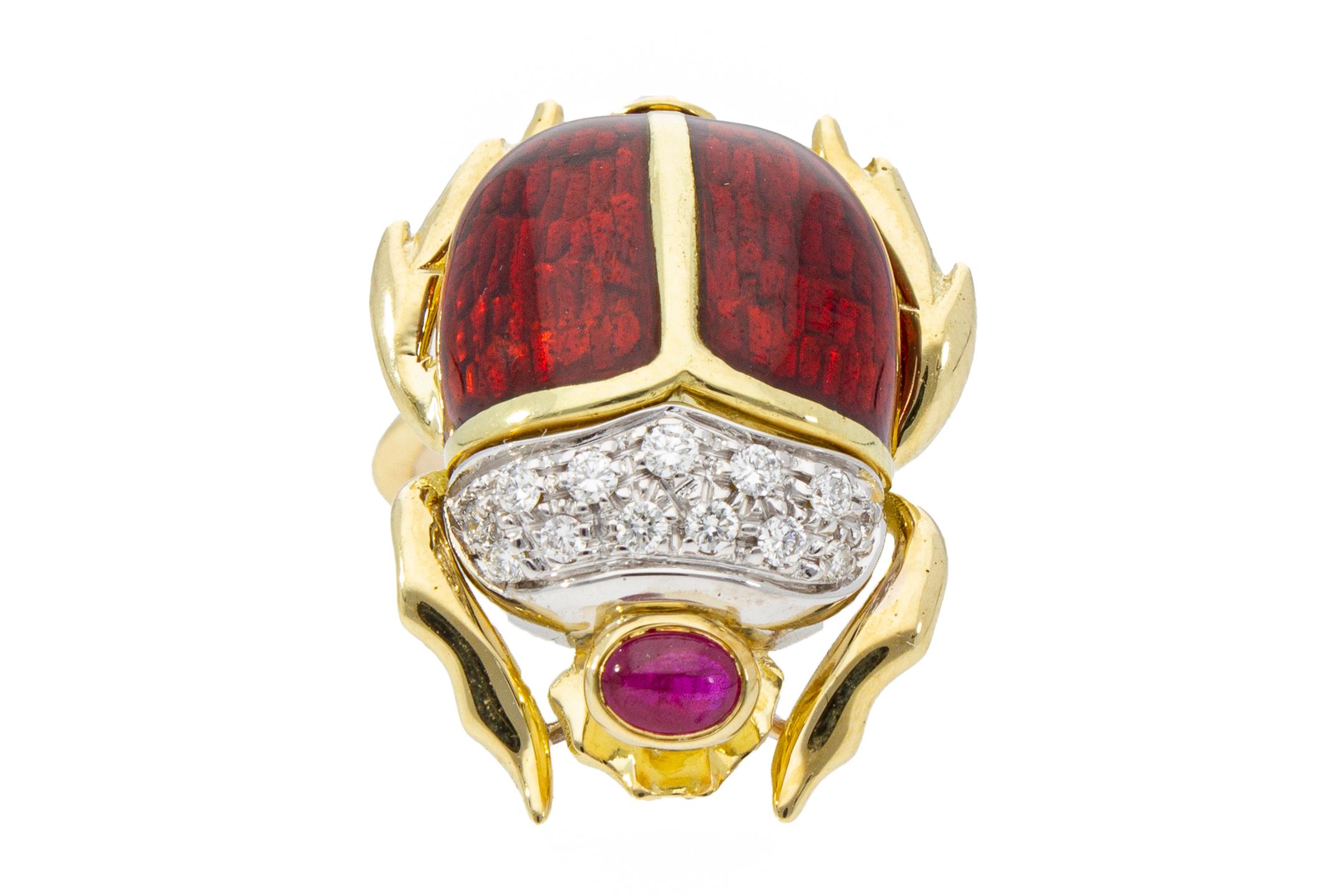 Beetle-Shaped Cufflinks Rubies 0.50ct Diamonds 0.26ct Handcrafted Italy 18 Karat For Sale 6