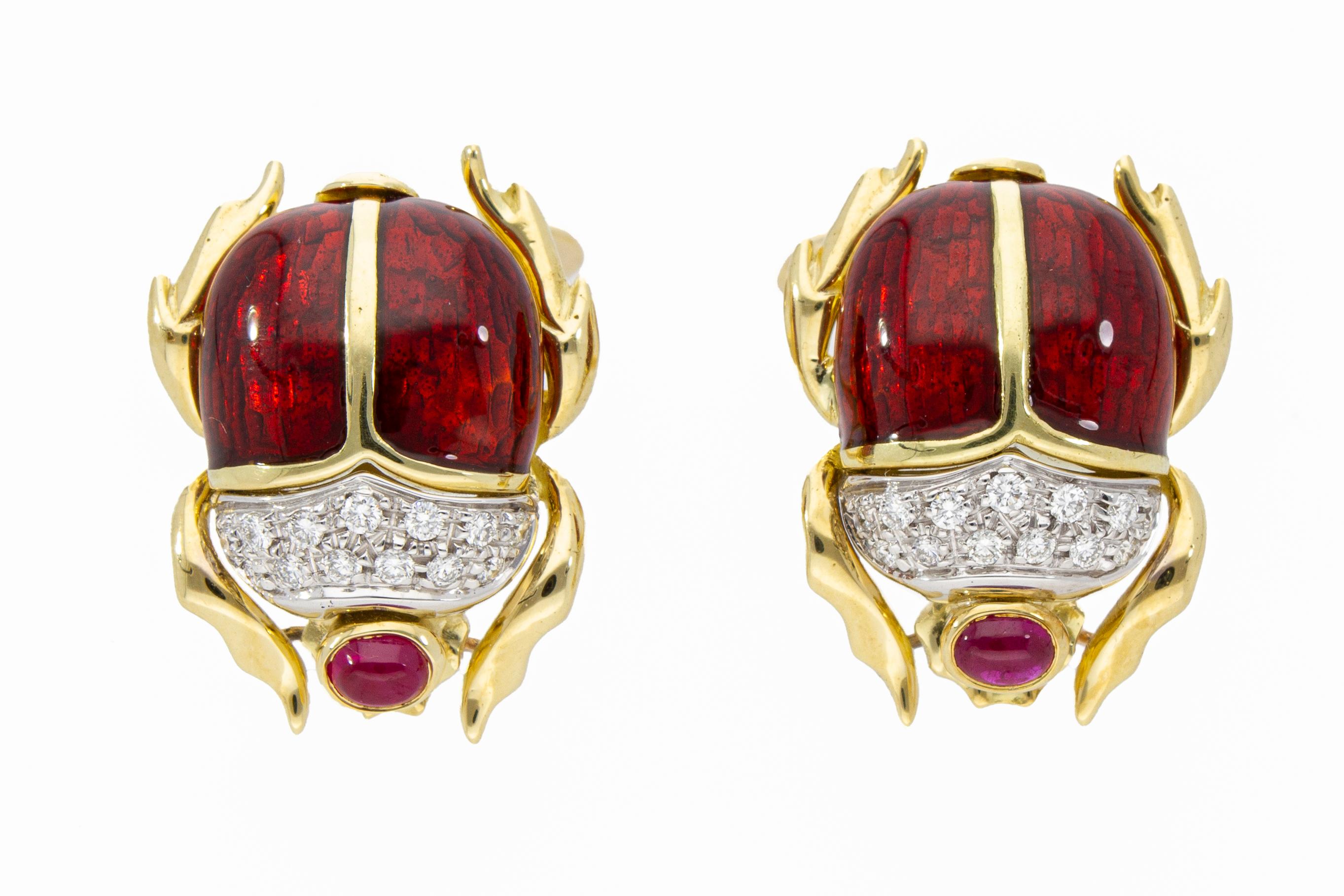 Beetle-Shaped Cufflinks Rubies 0.50ct Diamonds 0.26ct Handcrafted Italy 18 Karat For Sale 8