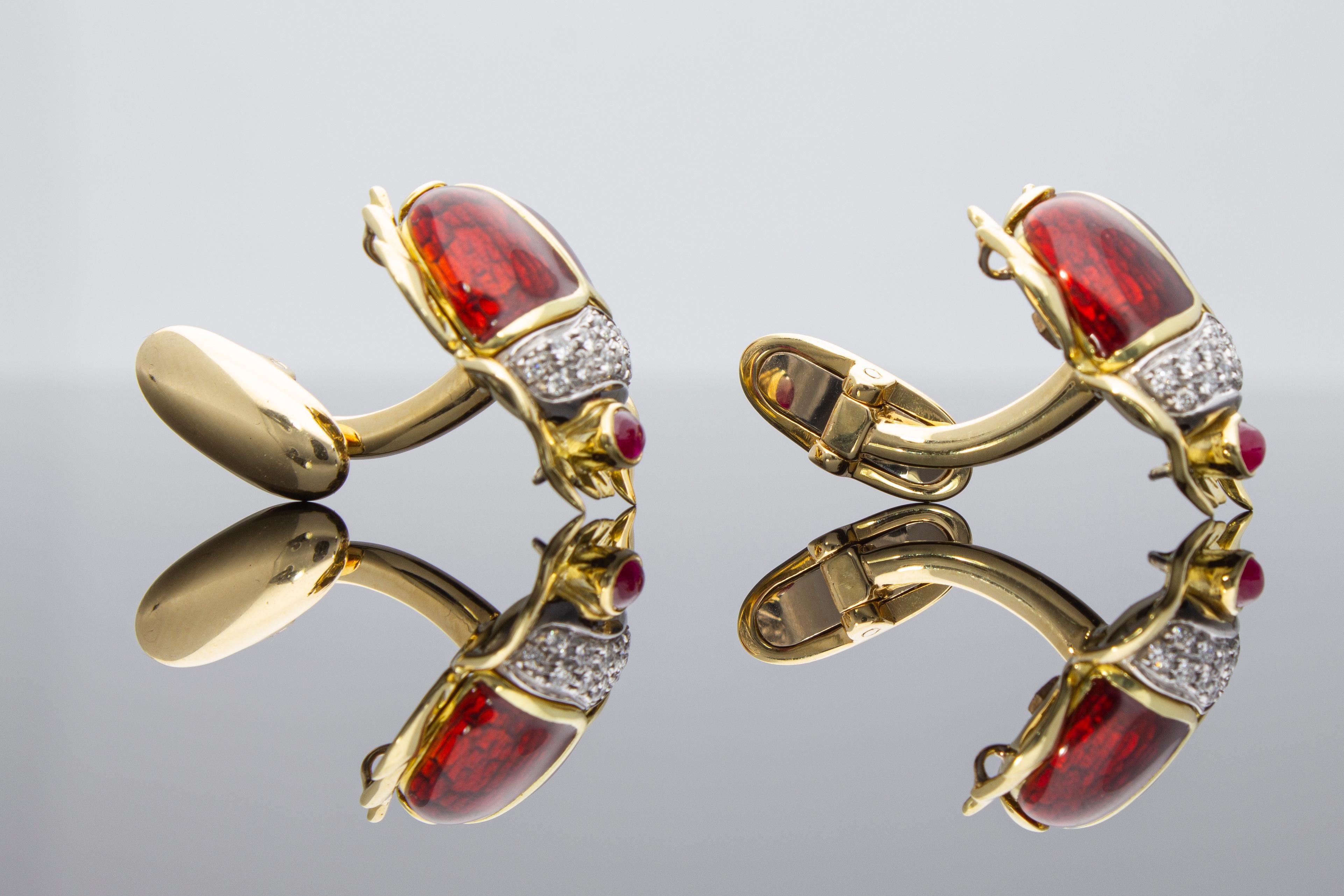 Beetle-Shaped Cufflinks Rubies 0.50ct Diamonds 0.26ct Handcrafted Italy 18 Karat For Sale 9