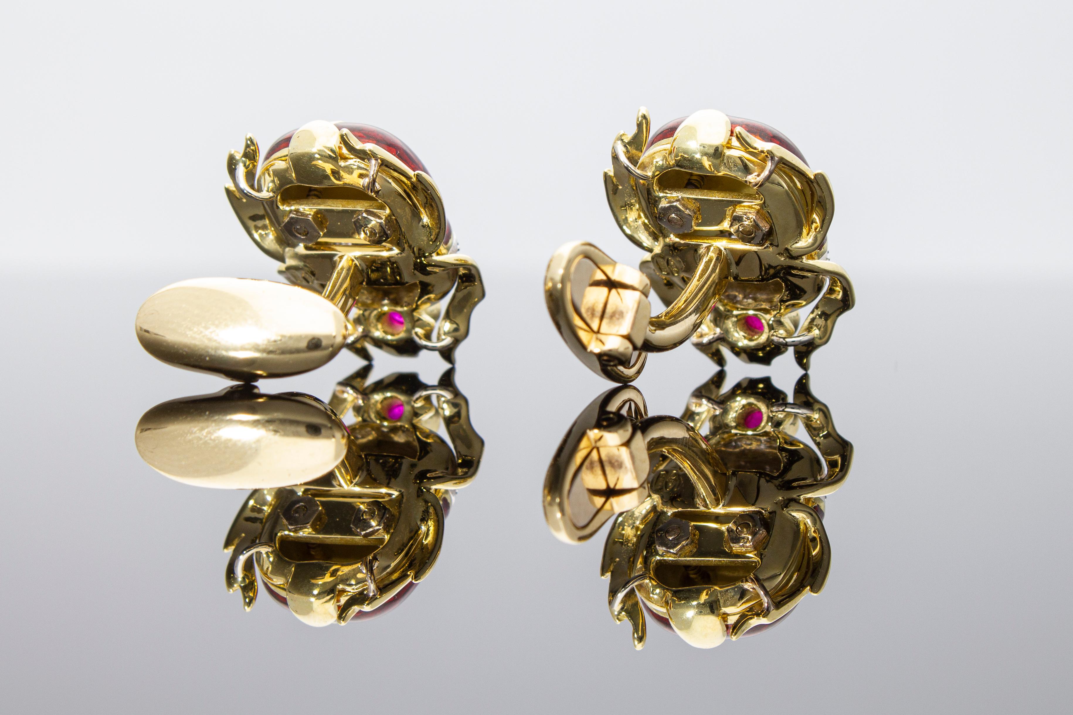 Beetle-Shaped Cufflinks Rubies 0.50ct Diamonds 0.26ct Handcrafted Italy 18 Karat For Sale 10