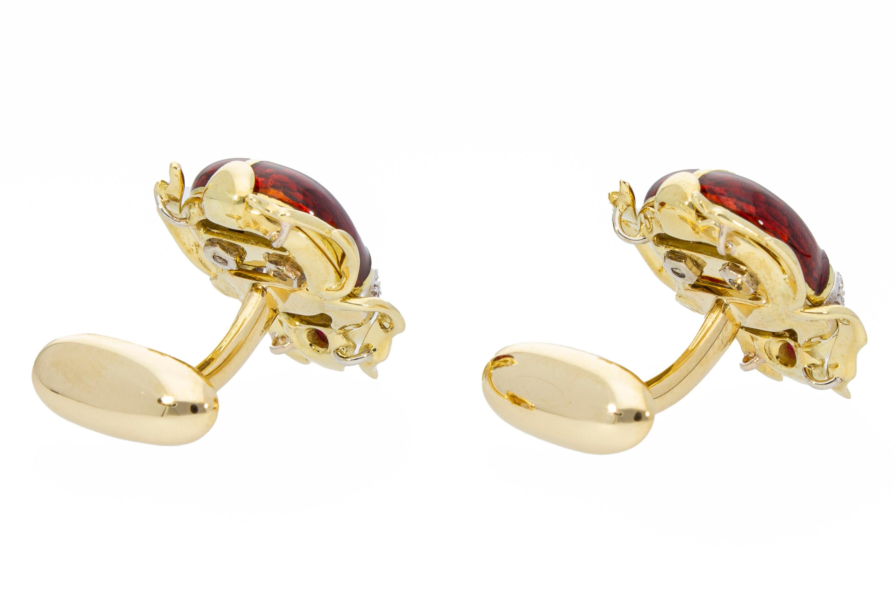 Beetle-Shaped Cufflinks Rubies 0.50ct Diamonds 0.26ct Handcrafted Italy 18 Karat In New Condition For Sale In Rome, IT