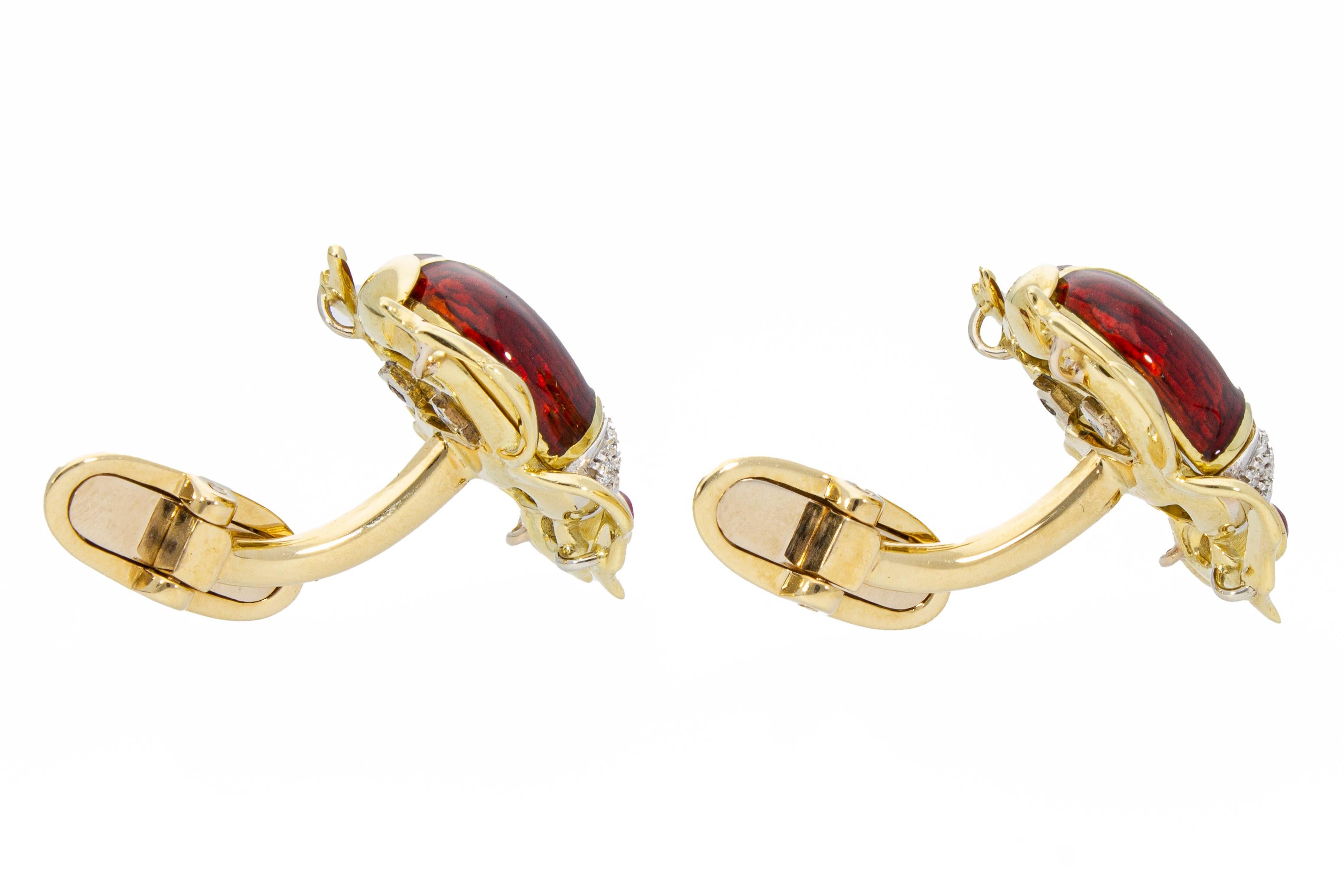 Gemelli a forma di scarabeo Rubini 0,50ct Diamanti 0,26ct Lavorazione artigianale Italia 18 carati in vendita 3