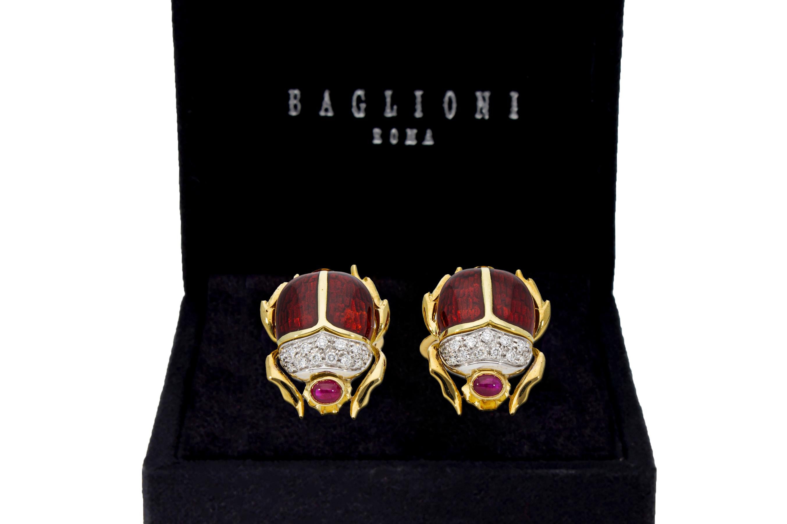 Beetle-Shaped Cufflinks Rubies 0.50ct Diamonds 0.26ct Handcrafted Italy 18 Karat For Sale 12
