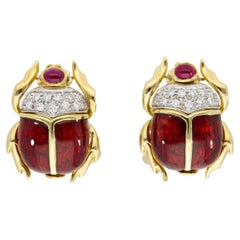 Beetle-Shaped Cufflinks Rubies 0.50ct Diamonds 0.26ct Handcrafted Italy 18 Karat