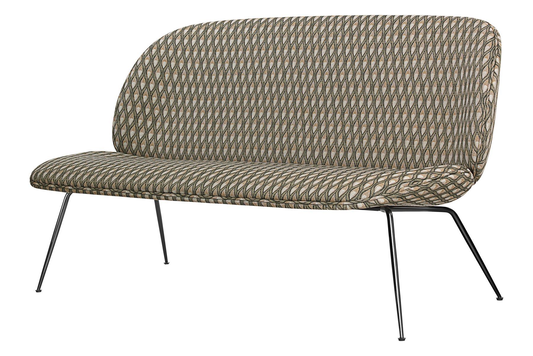 Mid-Century Modern Beetle Sofa, Conic Base, Fully Upholstered with Matte Black Chrome Legs For Sale