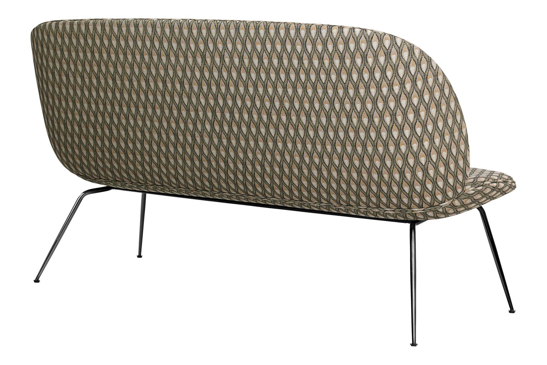 Polished Beetle Sofa, Conic Base, Fully Upholstered with Matte Black Chrome Legs For Sale
