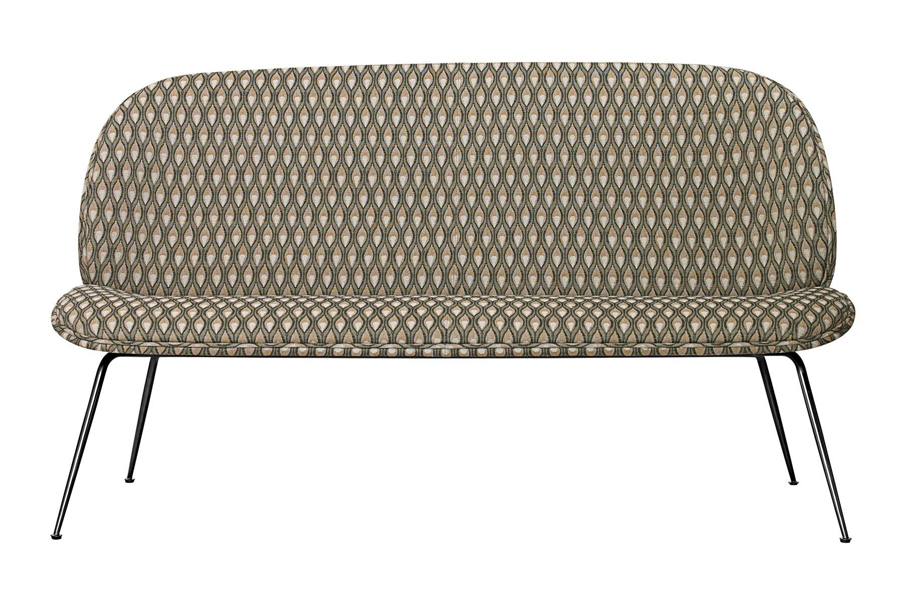 Danish Beetle Sofa, Conic Base, Fully Upholstered with Semi-Matte Brass Legs For Sale