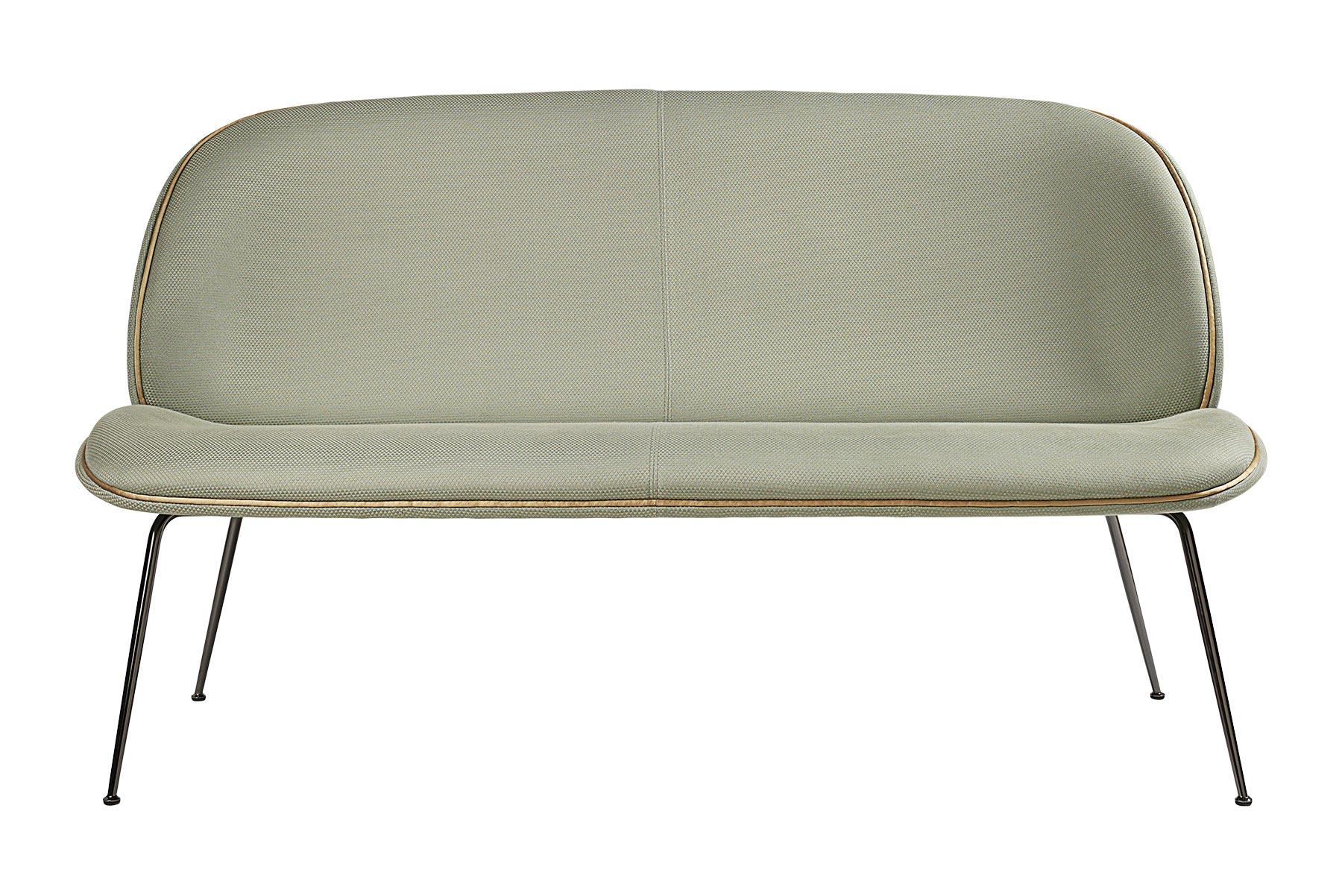 Polished Beetle Sofa, Conic Base, Fully Upholstered with Semi-Matte Brass Legs For Sale