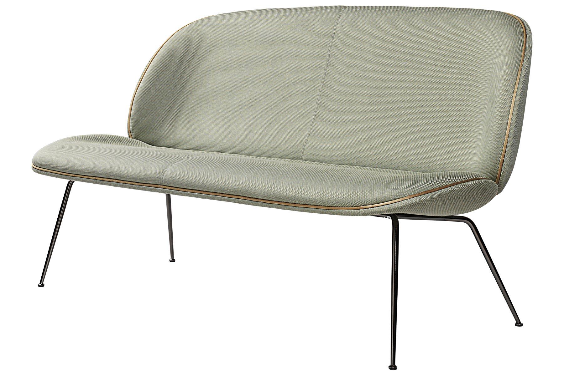 Beetle Sofa, Conic Base, Fully Upholstered with Semi-Matte Brass Legs In Excellent Condition For Sale In Berkeley, CA