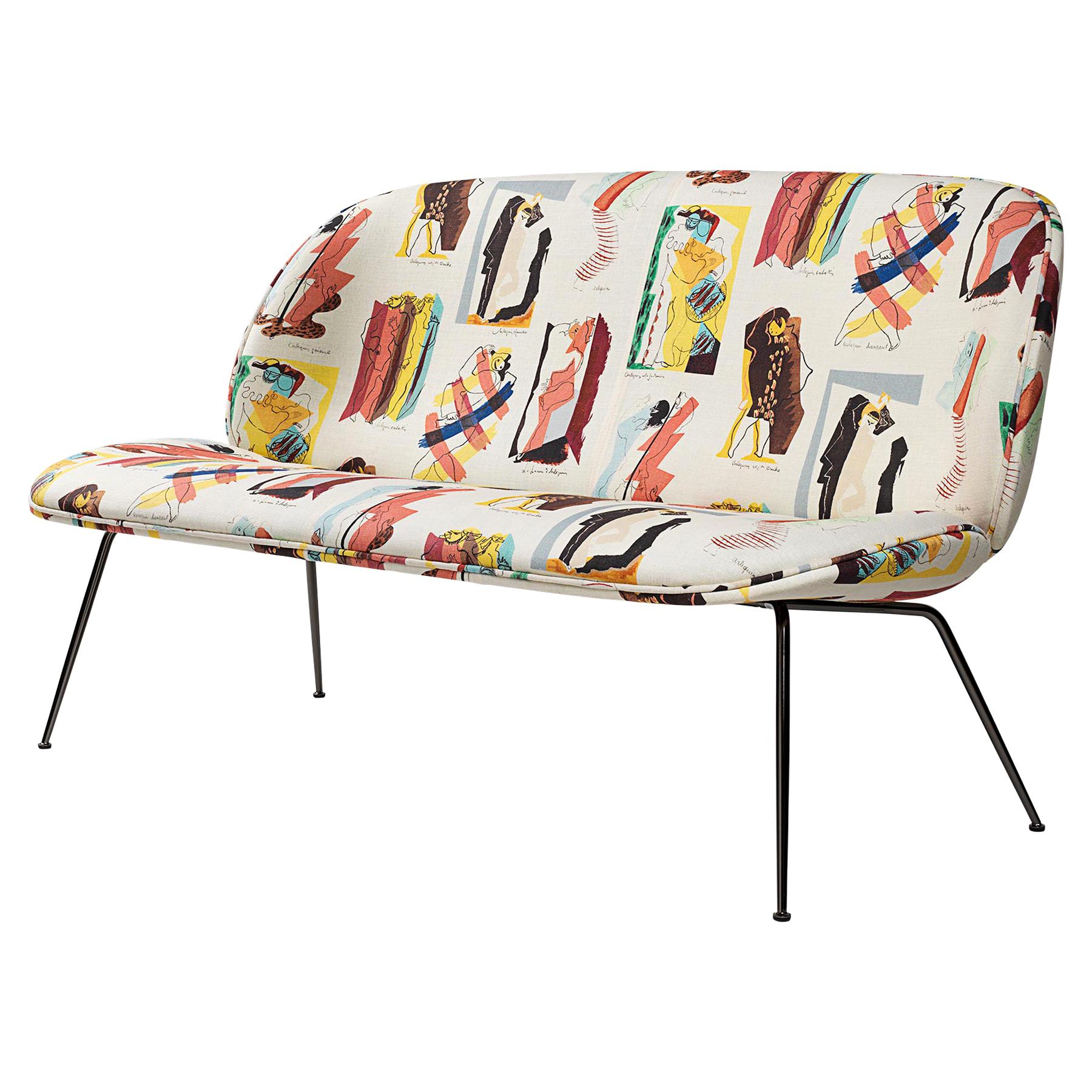 Beetle Sofa, Conic Base, Fully Upholstered with Semi-Matte Brass Legs For Sale