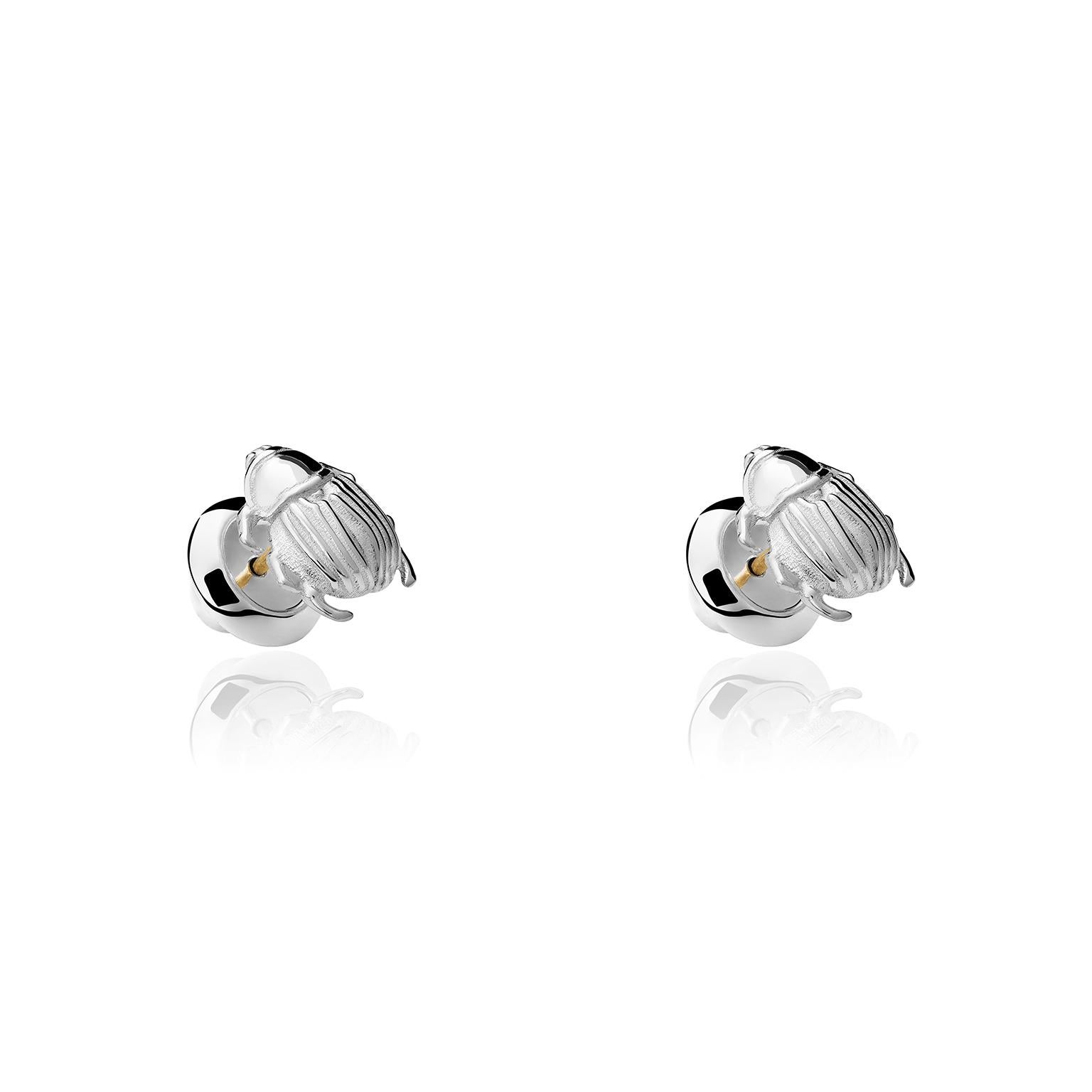 Silver Beetle Stud Earrings In New Condition For Sale In Mexico City, MX