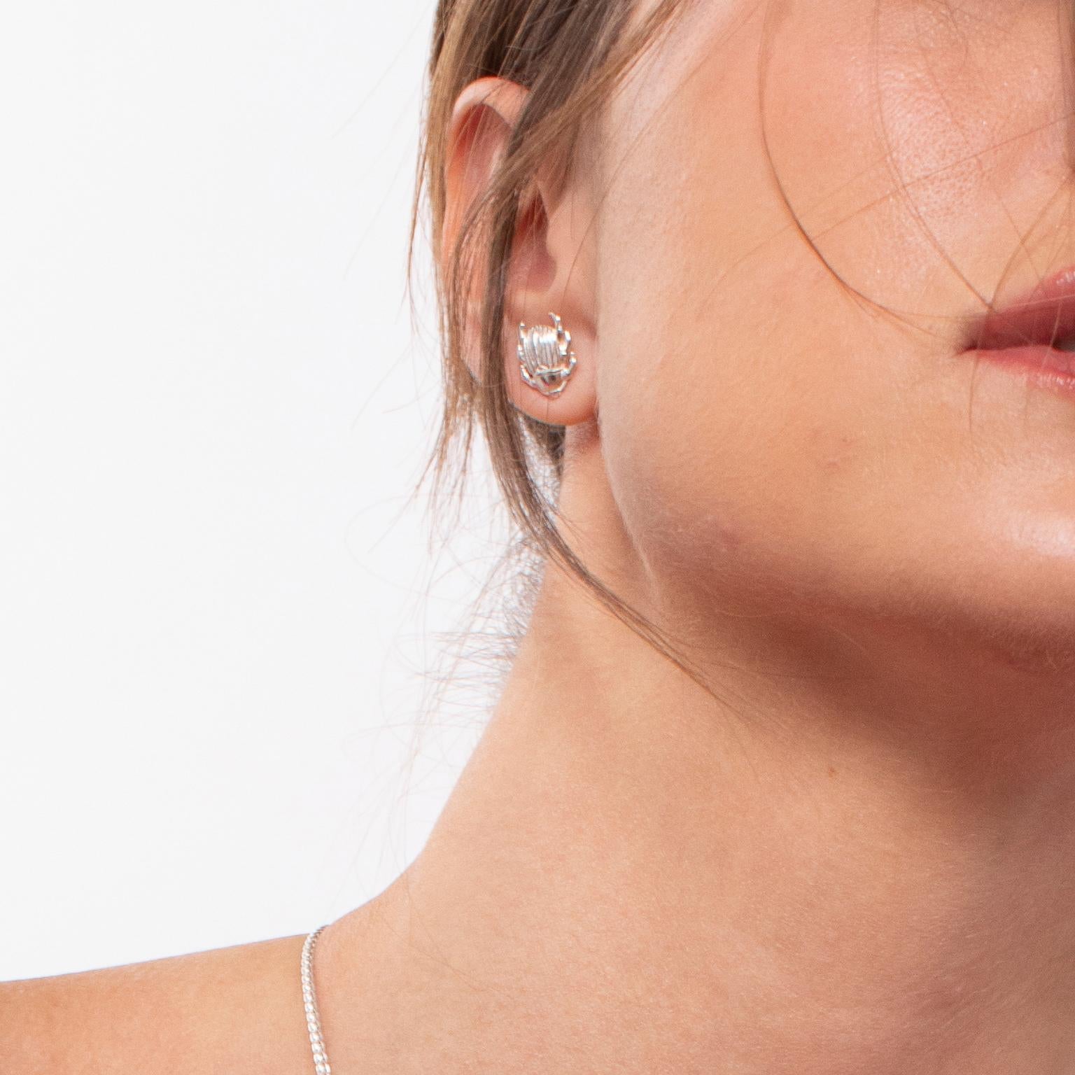 Women's Silver Beetle Stud Earrings For Sale