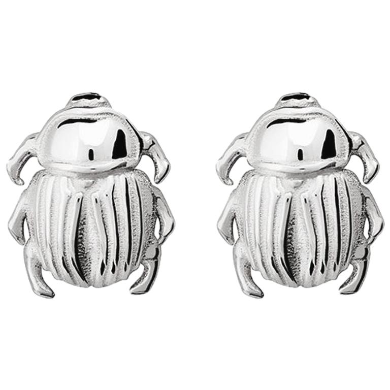 Silver Beetle Stud Earrings For Sale